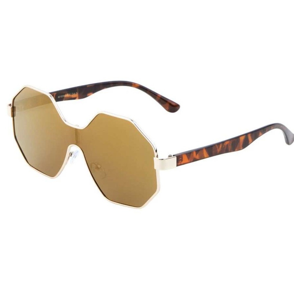 Oversized Octagon Sunglasses Gold Frame Tortoise Shell Arm Fashion UV Protection